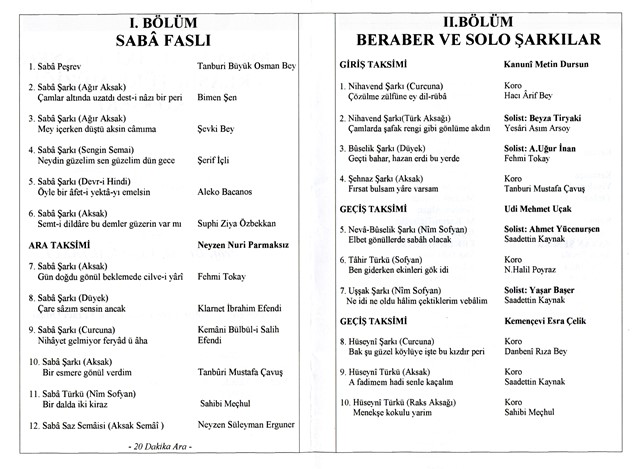 Saba Fasıl Beraber ve Solo Eserler